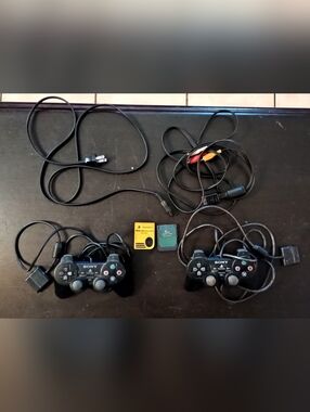 Sony Black Dual Analog PS2 Controllers with Cables and Memory Cards